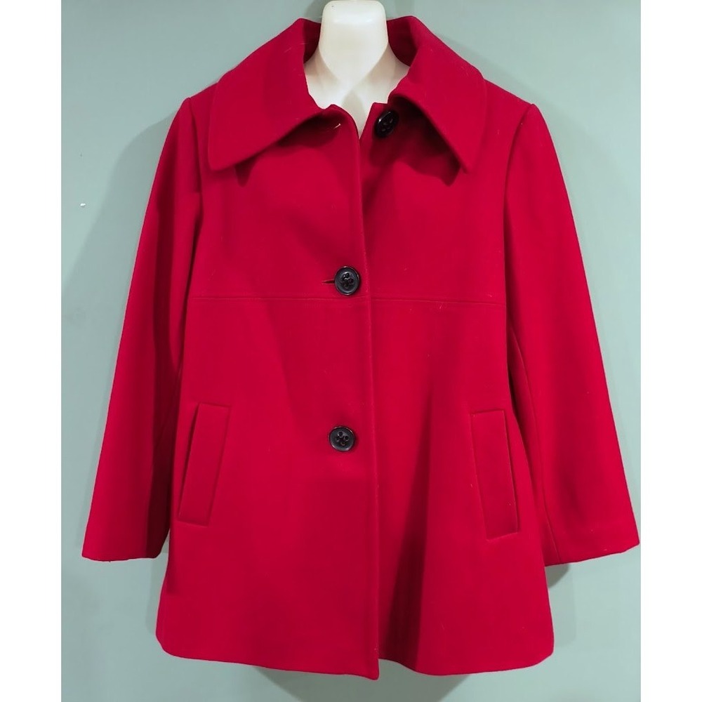 Alfani Red‎ Wool Blend Coat Jacket Classic Button Front Career Winter Size 14